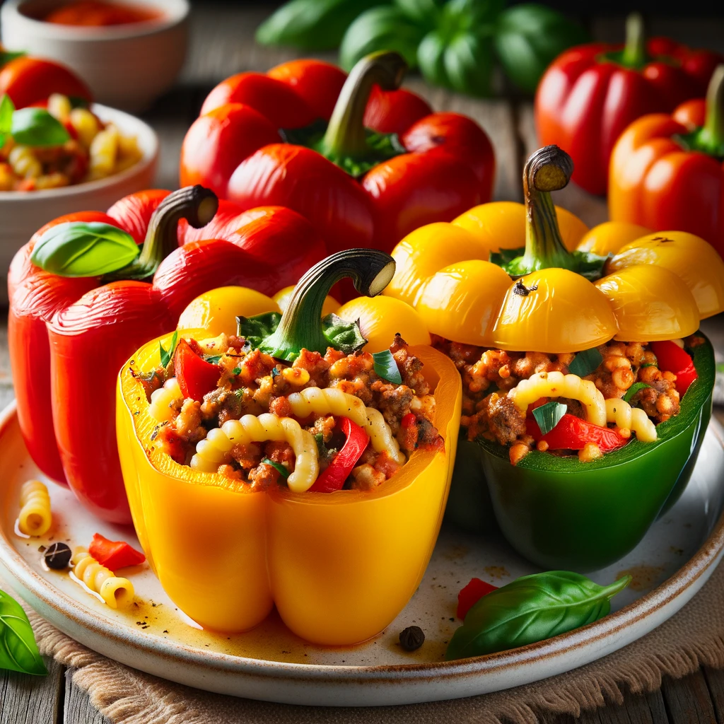 bell peppers stuffed with a hearty pastina and ground turkey mixture, baked to perfection.