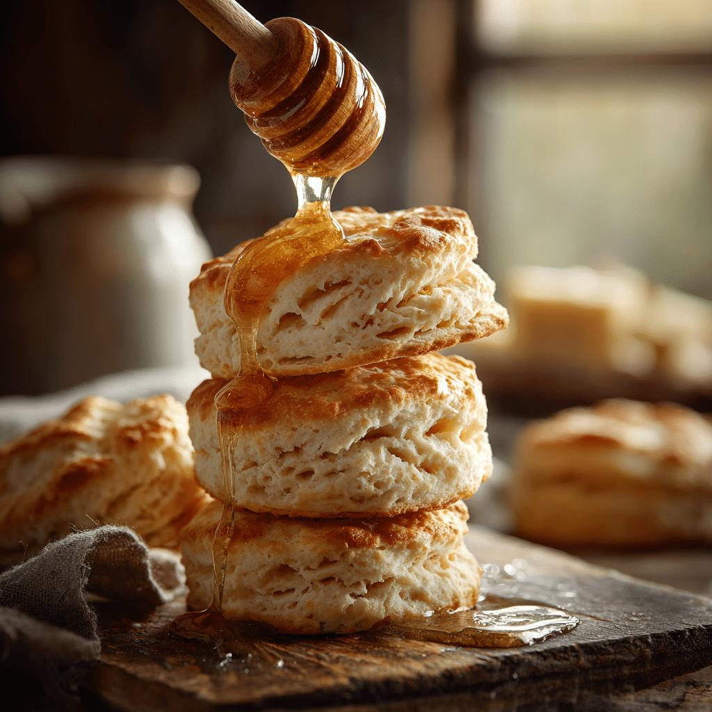 Hot Honey Biscuits: A Sweet and Spicy Southern Treat You’ll Crave 4 Hot honey biscuits stacked with dripping spicy honey