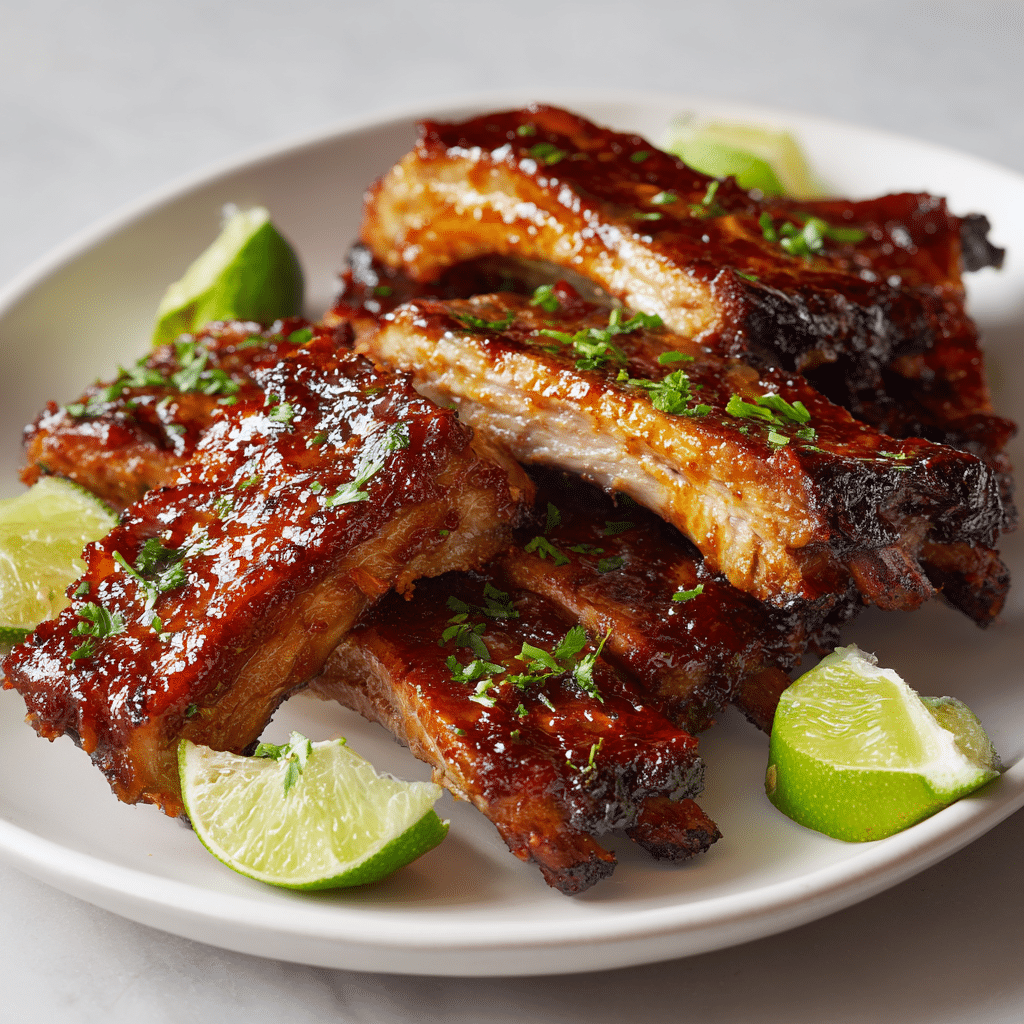 Sweet Chili Ribs That Fall Off the Bone (with a Sticky-Sweet Kick) 4 Sweet chili ribs served with lime wedges