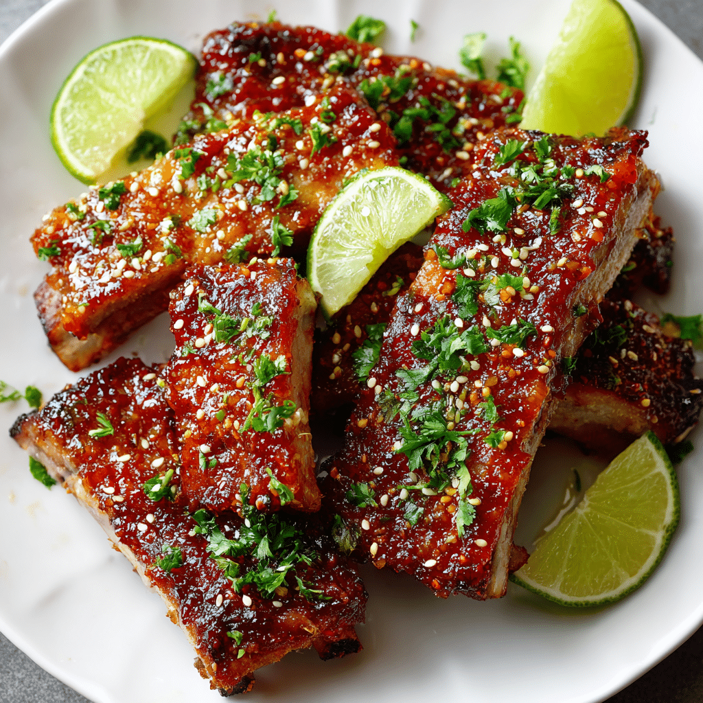 Sweet Chili Ribs That Fall Off the Bone (with a Sticky-Sweet Kick) 5 Sweet chili ribs served with lime wedges