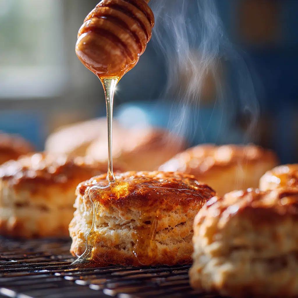Drizzling spicy hot honey on freshly baked biscuits